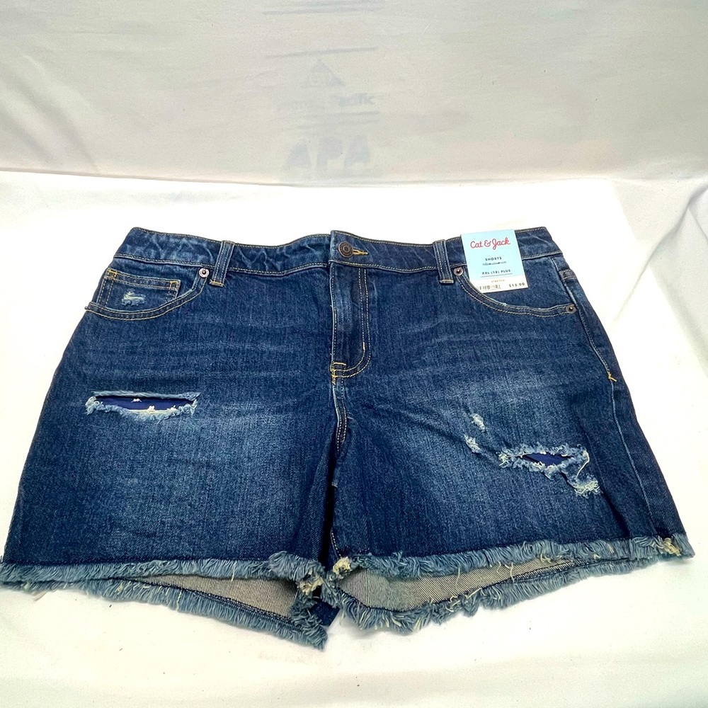 Cat & Jack Girls Distressed Denim Shorts Causal Raw EdgeDark Wash XXL 18 PLUS